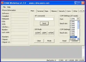 CDMA Workshop Tool main tab