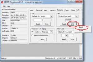 Entering of SPC code in modem