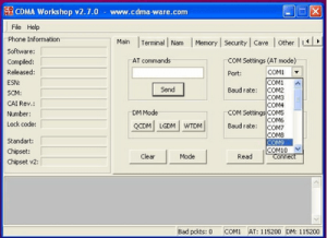 CDMA Workshop Tool main tab - COM Port