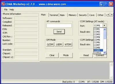 CDMA workshop tool - COM selection