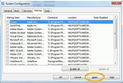 Disable all startup items Disable all startup items