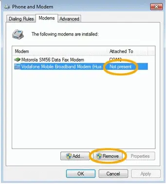 Non present modems Non present modems