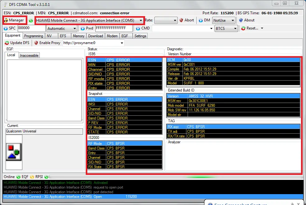 dfs cdma tool serial