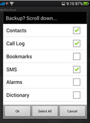 Choose items to backup