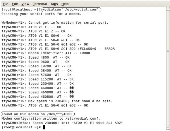 Issue command on linux OS for modem installations