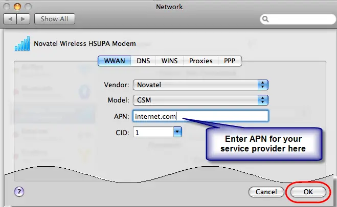 Novatel - Vendor Settings