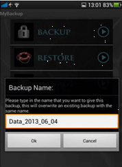 Write the folder name of the backup