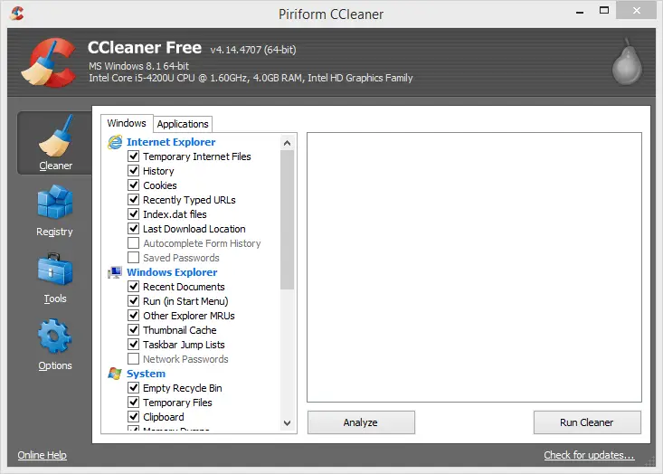 CCleaner Freeware Tool