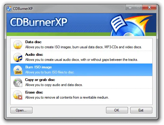 CDBurnerXP - a freeware program to burn the CDs and DVDs