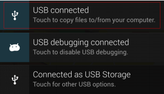 USB Notification – USB connected