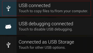 USB Notification – USB connected