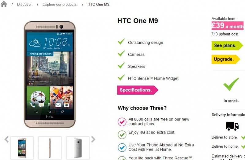HTC One (M9) Pre-order from Three UK