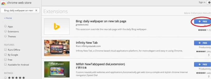 Search for Bing daily wallpaper on new tab page