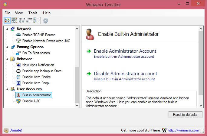 enable or disable hidden Administrator account