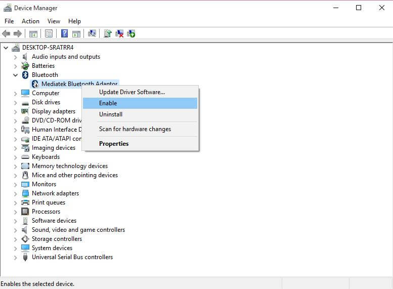 how to enable bluetooth adapter in windows 10