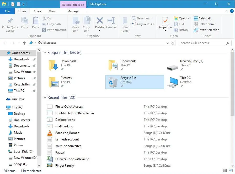 How to Pin Recycle Bin to Quick Access in Windows 10? | RouterUnlock.com