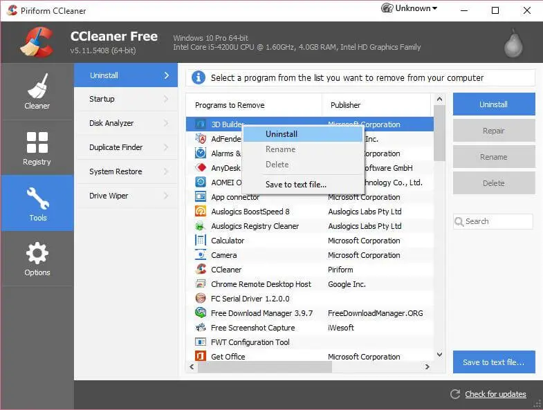 How to use CCleaner to Uninstall Pre-Installed Windows 10 Apps ...